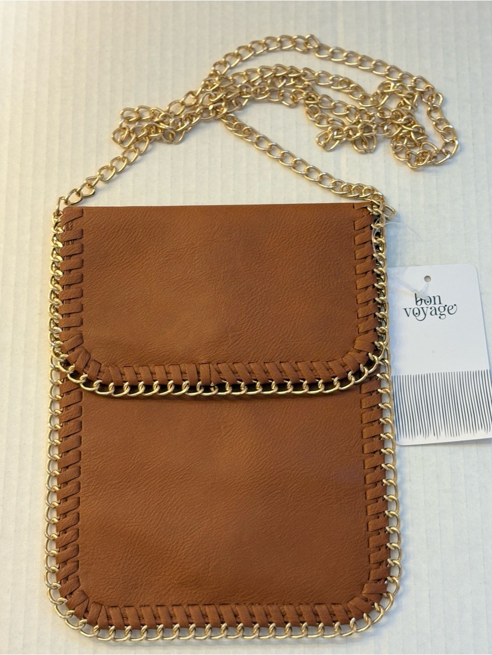 Bon Voyage Women's Tan Crossbody Bag with Gold Chain
